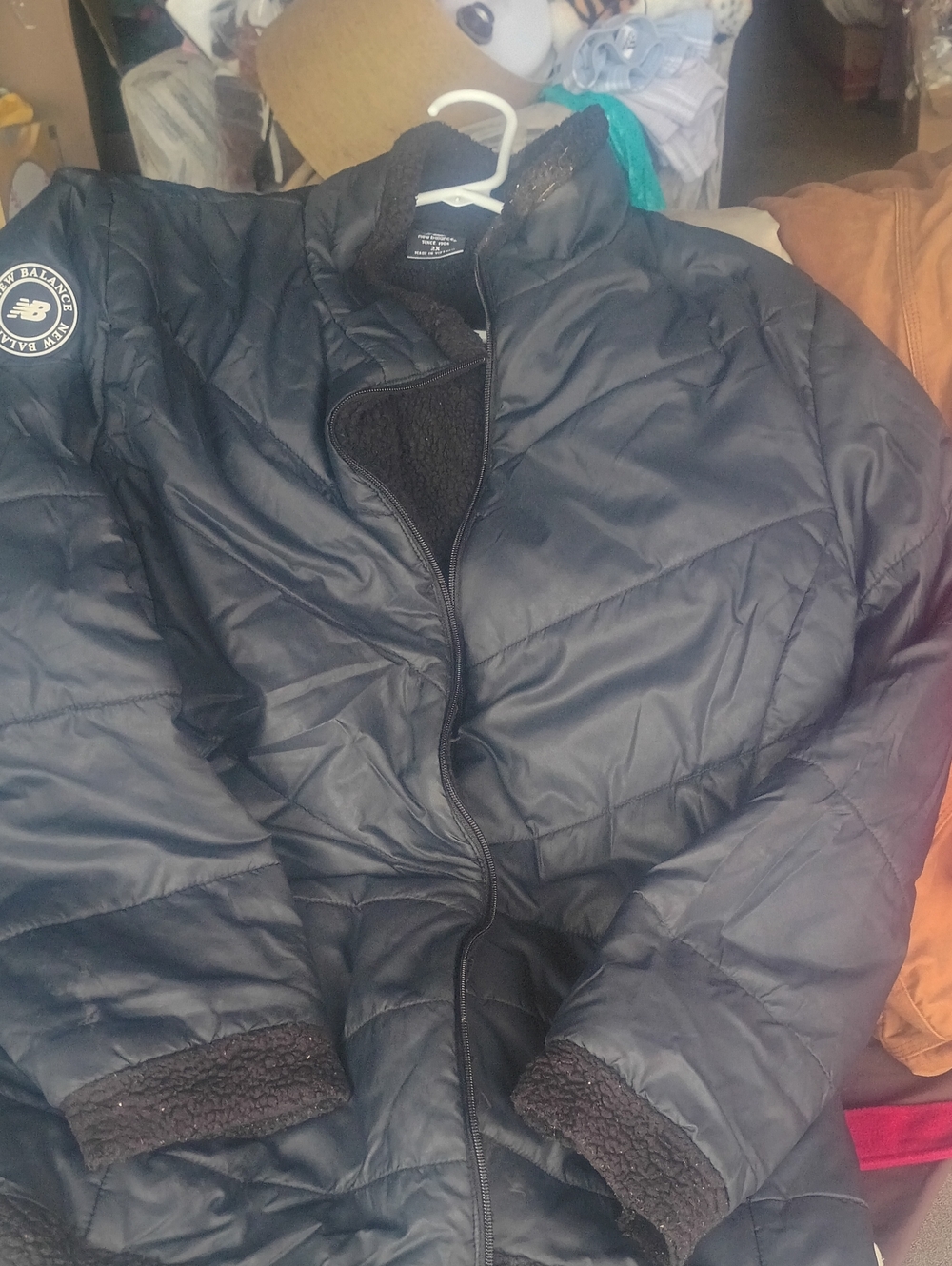 New Balance Navy Puffer Jacket with Sherpa Lining